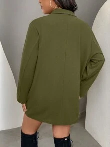 SHEIN Clasi Plus Solid Waterfall Collar Open Front Blazer - Green - View 2