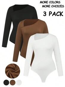 Calvaya 大码秋冬休闲纯色不对称领长袖紧身衣