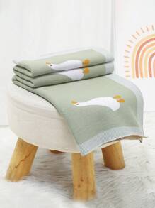 婴儿针织毯，可爱卡通鹅提花婴儿襁褓包婴儿车被子午睡毯，4 季爱情情人节 - 綠色 - 查看 3