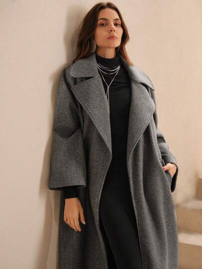 Anewsta 女士秋冬长款翻领优雅大衣