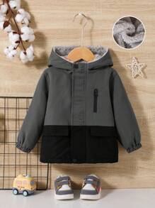 SHEIN Baby Boys Contrast Color Patchwork Thick Hoodie