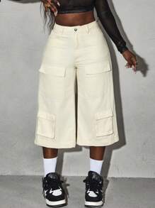 SHEIN Slayr Women's Loose High Waisted Wide Leg Jeans - Apricot - View 7