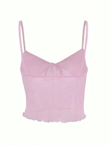 SHEIN EZwear Kamisol Wanita Berwarna Polos dengan Tali Bahu Tipis dan Bahan Jala - Berwarna merah muda - View 2
