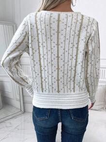 SHEIN LUNE Suéter de mujer con botones decorados con hilo dorado, suéter de punto para otoño e invierno - Multicolor - Ver 2