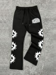 Manfinity Roghcode Pantalones holgados de campana con estampado de estilo callejero retro - Negro - Ver 4