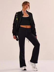Musera Sport Low Waist Drawstring Straight Leg Yoga Pants - Black - View 3