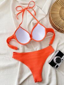 Swim SXY Bikini màu trơn có đệm nâng và gọng mùa hè cho nữ - Màu Cam cháy - Xem 2