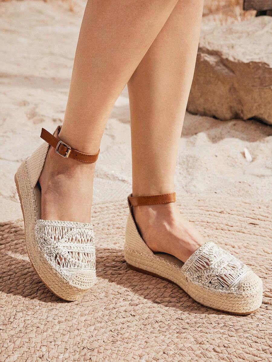 Styleloop White Flat  Rope Woven Beach Holiday Sandals Christmas - White - View 1