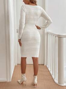 Chiquease 纯色修身针织毛衣裙，春/秋 - 白色 - 查看 2