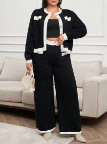 EURMUSE PLUS SIZE SPEACIAL DESGN SEATER CORDS, For Winter - Black and White - View 1