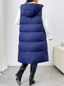 SHEIN Frenchy Plus Color Blocking Zip Up Vest Padded Coat, For Winter - Navy Blue - View 2