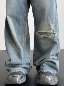 Manfinity EMRG Men's Light Blue Denim Casual Wide Leg Baggy Jeans