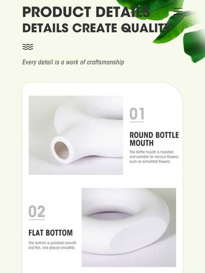 1pc Wit Plastic Circular Flower Vase ation, Simulated Dry ation Vase, Artistic Bloemen Arrangements, Living Room Exhibition Hall ation,Home ,Flower Vase,Centerpiece,Table Valentine DAY, Valentines Wedding, view 6