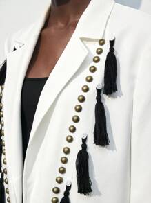 Maija Women's Fall Patchwork Fringe Trim Lapel Long Sleeve Elegant Blazer Jacket