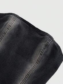 ROMWE Grunge Punk Vestido de mezclilla de estilo callejero sin mangas ajustado para mujer - Negro - Ver 3