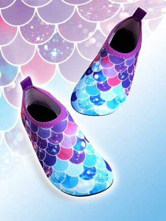 Girls' Water Shoes Kids & Aqua Shoes Kids With Enchanting Fish Scale Pattern - Ultra-Lightweight, Anti-Slip, Cut-Proof For Beach, Water Park, Grass & Yoga, Quick-Drying