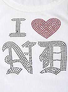 SHEIN Unity 女士字母水钻装饰无袖圆领背心 - 白色 - 查看 4