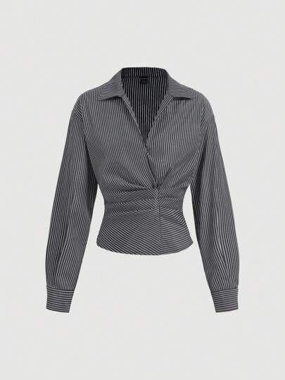 SHEIN MOD Women's Striped Print Long Sleeve Shirt, Blouse