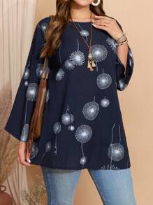 EMERY ROSE Camisa informal con estampado de diente de león talla grande - Azul - Ver 7