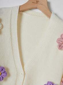 SHEIN Franclia Áo Cardigan cài nút họa tiết hoa dành cho nữ, phù hợp cho mùa xuân và mùa thu - Màu be - Xem 6