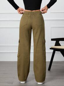 SHEIN Essnce Women's Cargo Pockets Wide Leg Loose Casual Denim Jeans