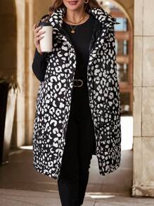 SHEIN Clasi Plus Size Elegant Leopard Print Pockets Loose Warm Padded Coat For Autumn And Winter - Multicolor - View 6