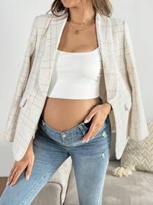 SHEIN Maternity Plaid Print Long Sleeve Cardigan - White - View 5