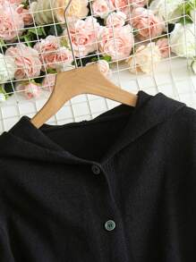 SHEIN LUNE 女式纯色长袖休闲连帽单排扣开衫，春夏