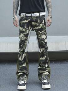 Manfinity LEGND Men's Casual Cargo Pockets Camouflage Print Straight Leg Denim Jeans - Multicolor - View 4