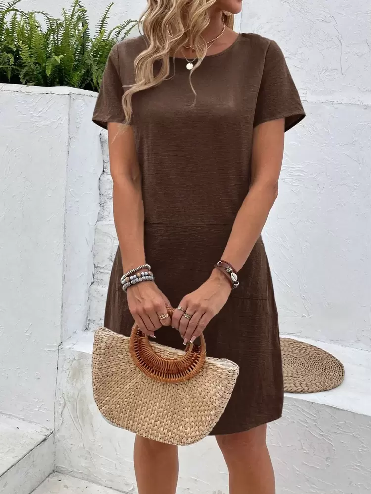 Women's Solid Color Short Sleeve Casual Summer Dress,Summer Dresses For Women