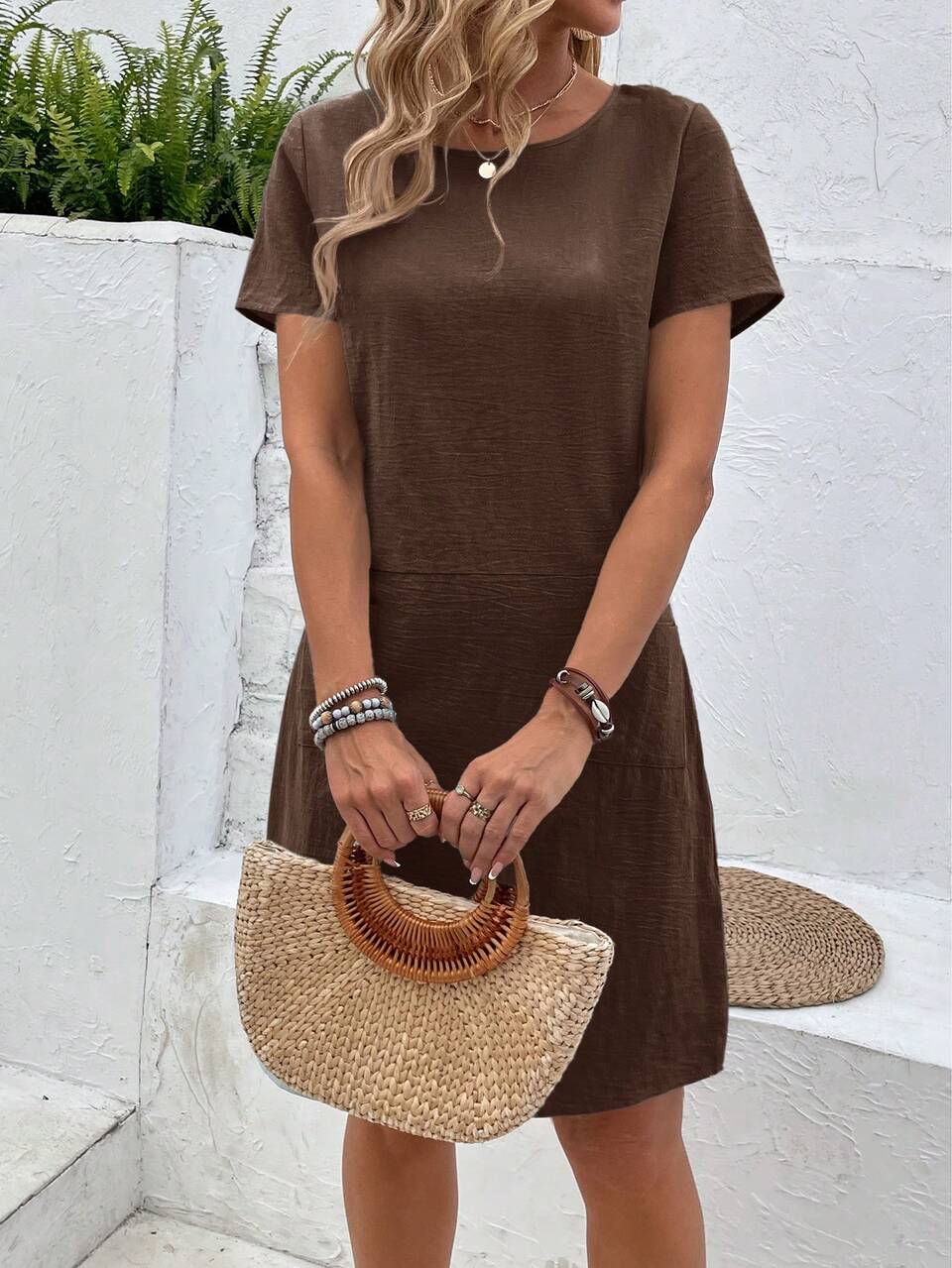 Women's Solid Color Short Sleeve Casual Summer Dress,Summer Dresses For Women