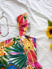 Soleia 女士花卉印花荷叶边方领盖袖连衣裙，夏季连衣裙，花裙 - 彩色 - 查看 5