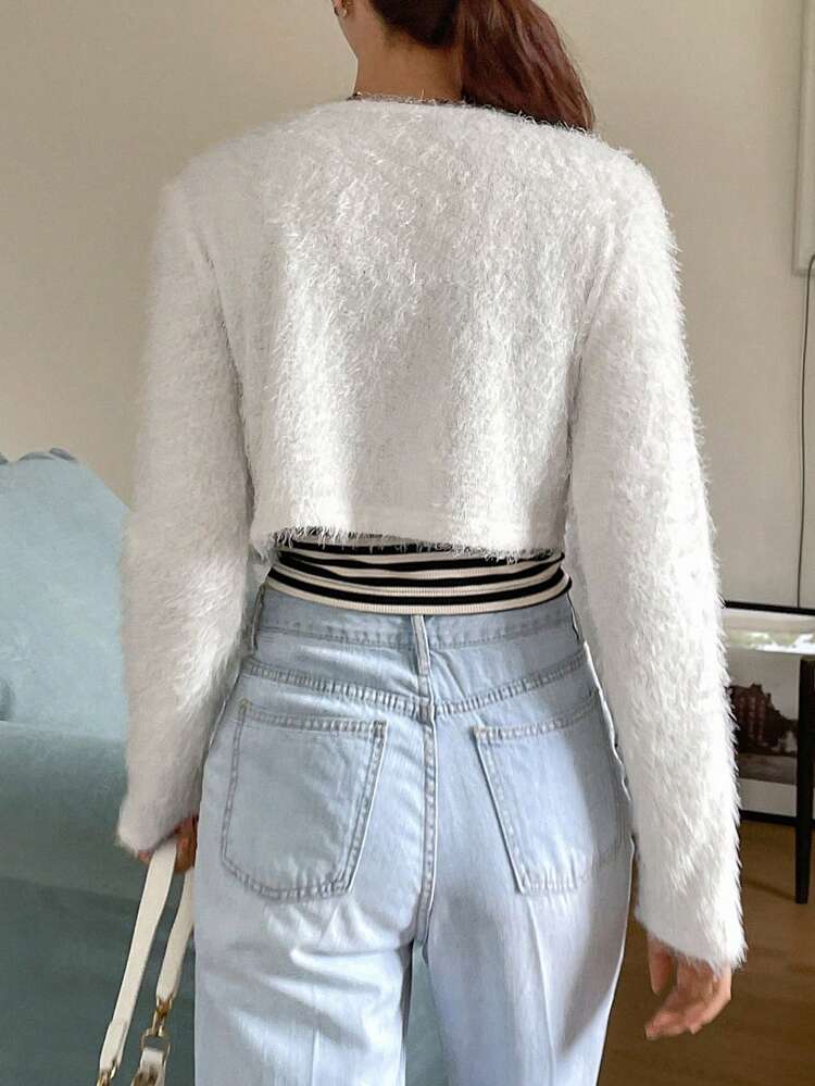 V-Neck Tie Front Long Sleeve Solid Knit Sweater