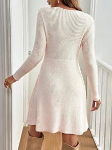 SHEIN Frenchy 女士拼色蝴蝶结装饰长袖毛衣裙 - 彩色 - 查看 2