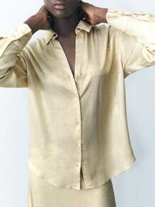 Maija 女士纯色长袖休闲衬衫，春/秋 - 金色 - 查看 2