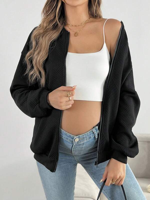 SHEIN Zwangere vrouwen effen kleur eenvoudig casual ritsjack & bomberjas, voor zwangerschap
