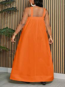 Slaydiva Vestido suelto de talla grande sin mangas con bolsillos y bajo en línea A para damas, primavera-verano - C