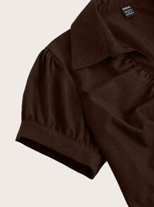 Sweetra V 领褶皱镂空修身短袖衬衫，女士时尚办公服装女式衬衫