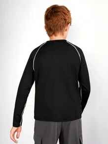 SHEIN Tween Boys Performance Active Loose Fit Moisture Wicking Breathable Letter Print Long Sleeve Sweatshirt