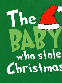 Bộ đồ Giáng sinh cho bé trai, mũ hoạt hình dễ thương in chữ, áo liền quần dài tay cho bé sơ sinh - màu xanh lá - Xem 4