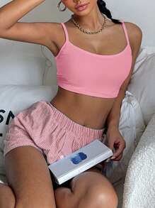 SHEIN CovetEZ Simplu Casual Versatil Short Sexy Cami Top pentru femei, potrivit pentru vara