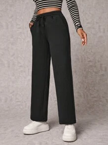 EURMUSE Cottnline Pocket Drawstring Sweatpants - Black - View 5