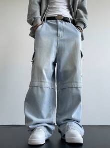 Manfinity EMRG Men's Light Blue Multi-Pocket Baggy Cargo Jeans