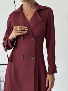 SHEIN Privé Abrigo trench largo elegante, de doble pechera y cintura ceñida en línea A para mujer