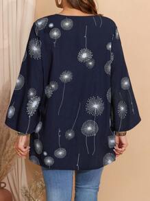 EMERY ROSE Camisa informal con estampado de diente de león talla grande - Azul - Ver 4