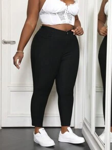 Pantalones ajustados de licra de gran extensibilidad talla grande - Negro - Ver 6