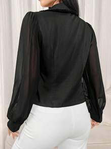 Modelyn Áo khoác Blazer dài tay cổ tròn màu trơn cho nữ - màu đen - Xem 2