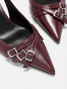 CUCCOO BIZCHIC 尖头细高跟豹纹女鞋，酒红色，春季鞋款，春假复活节 - 酒紅色 - 查看 5