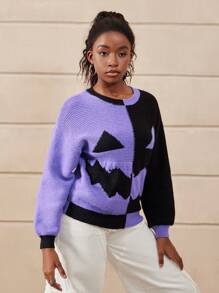 SHEIN Teen Girl Funny Halloween Graphic Crew Neck Casual Streetwear Sweater, Suitable For Autumn And Winter, For Halloween Party - Multicolor - View 4