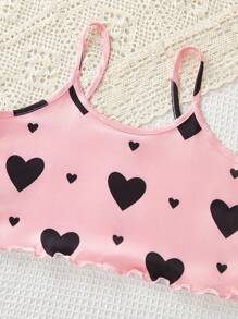SHEIN Conjunto de pijama con camiseta de tirantes con gráfico de corazón y pantalones cortos para niñas preadolescentes